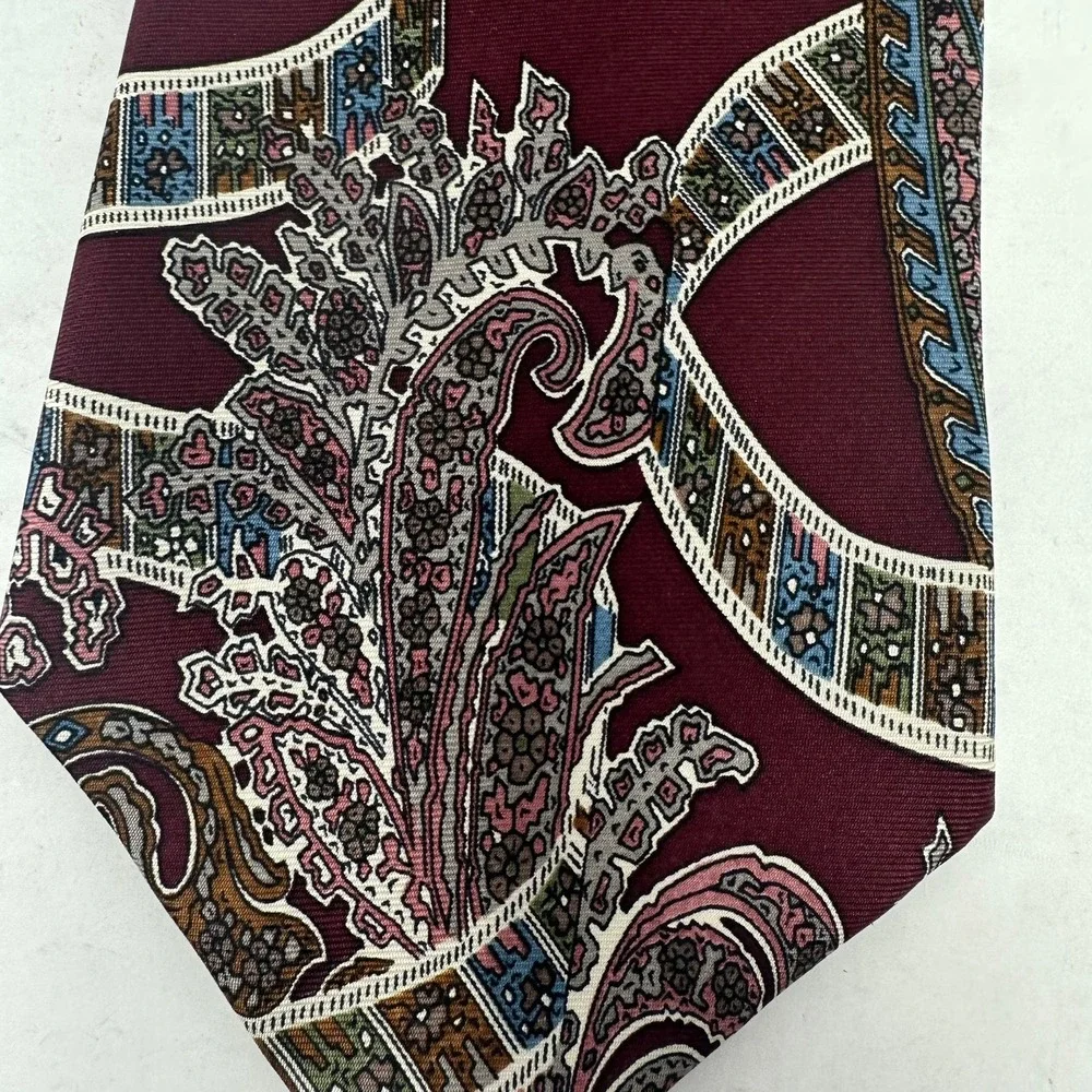 Givenchy Necktie Men Burgundy Paisley Mosaic Silk Monsieur Vintage